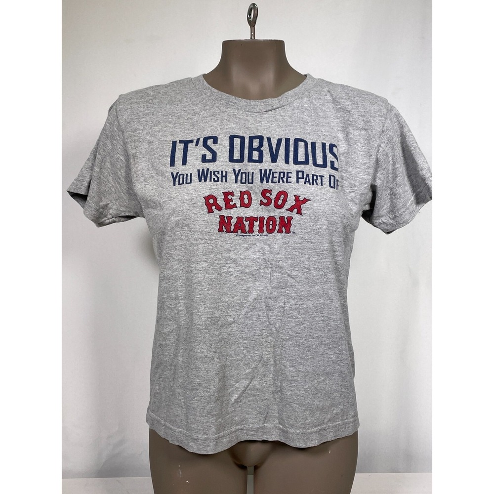 Boston Red Sox Nation MLB Majestic Gray T-Shirt Women's LARGE
